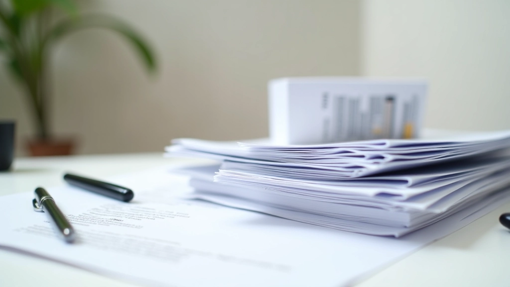Stack of organized documents and folders with financial statements and property agreements neatly arranged