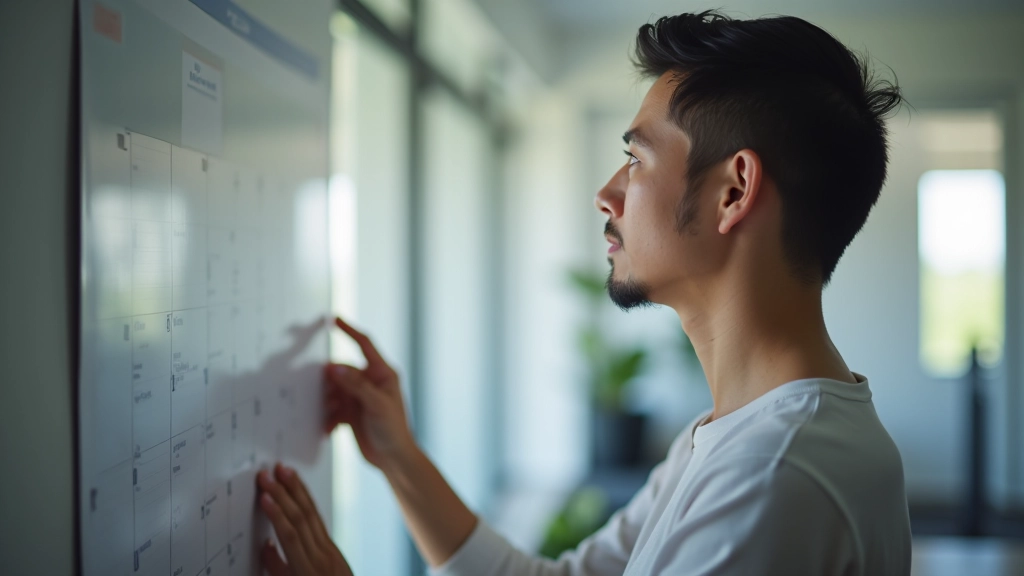 Person marking calendar milestone and checking financial progress chart for savings goals