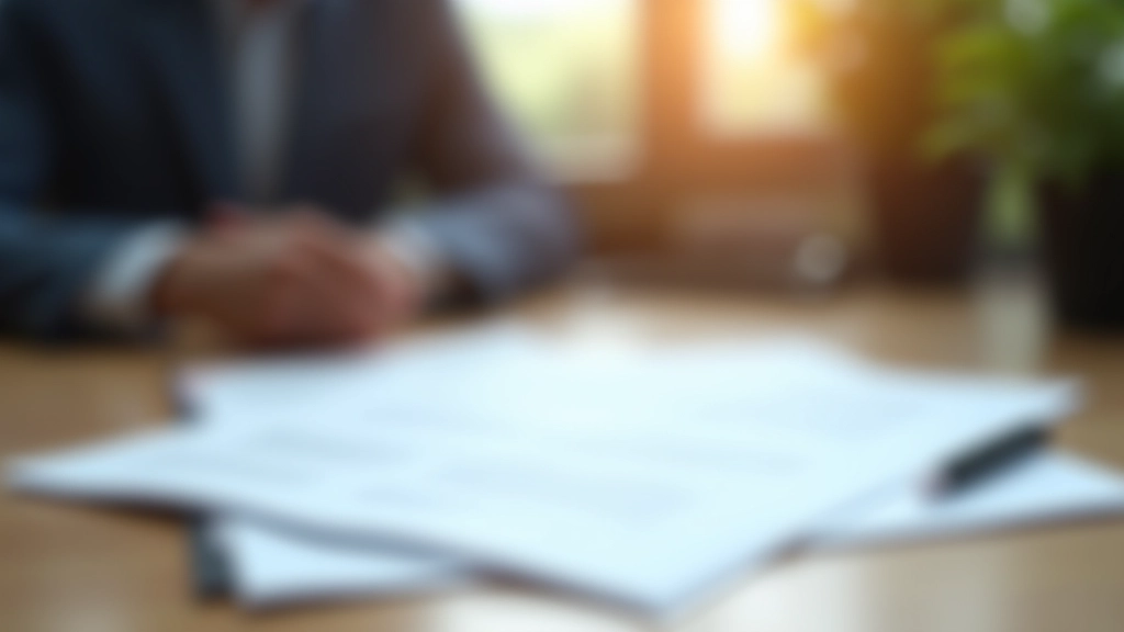 Close-up of property deed documents, title certificate, and identification papers arranged on wooden table